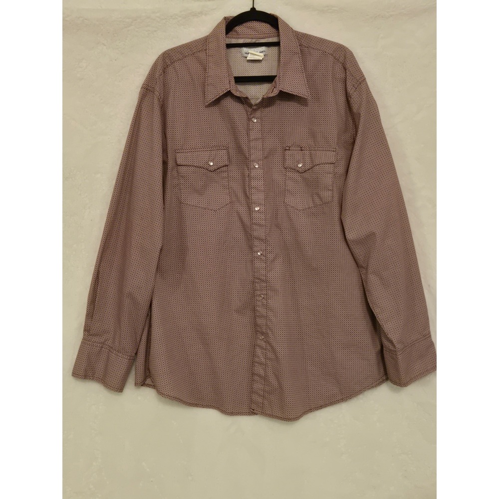 Wrangler‎ Wrancher Mens XXL Western Snap Shirt Brown Geometric Print MTW1392